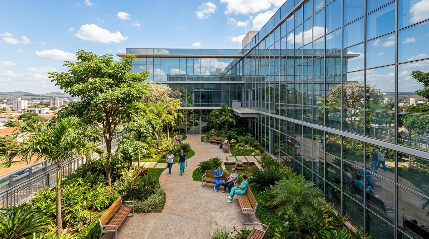 Fachada e jardim do Hospital Prover em Rio Verde